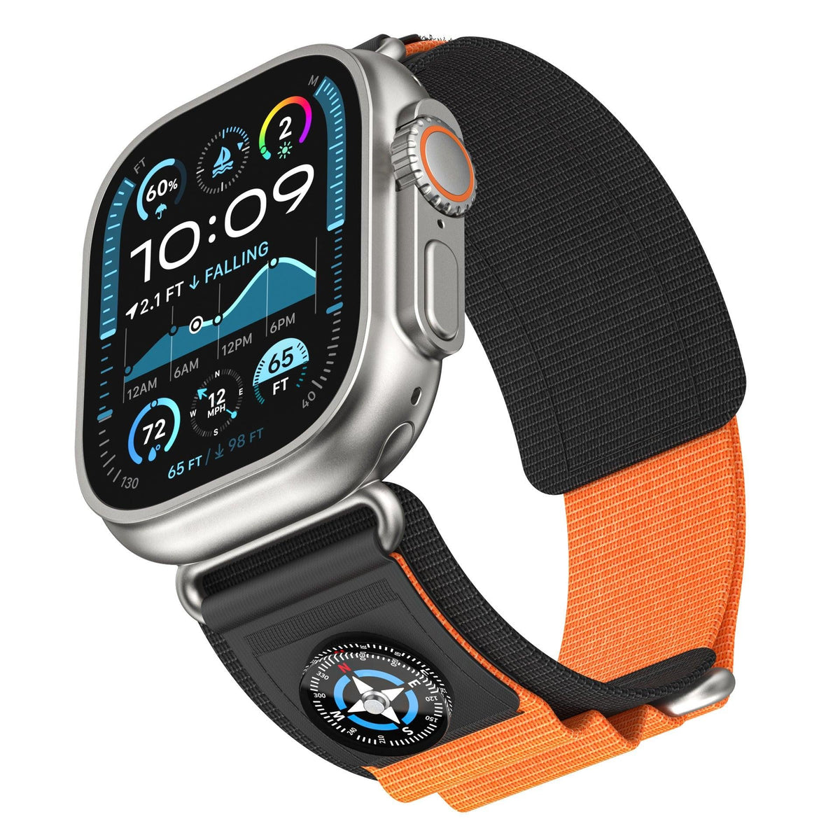 iBandGear Apple Watch Adventure Nylon Velcro Compass Band - Orange