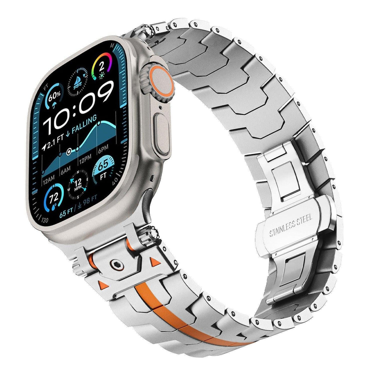 iBandGear Armor-Link Stainless Steel Band for Apple Watch - Silver–Orange