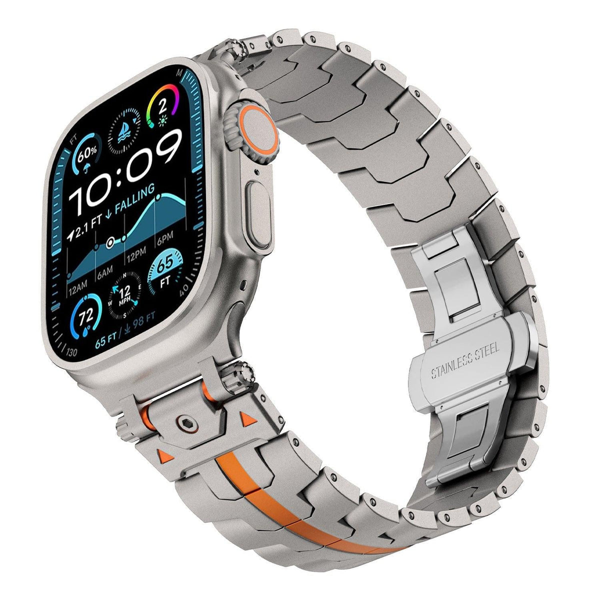 iBandGear Armor-Link Stainless Steel Band for Apple Watch - Titanium–Orange
