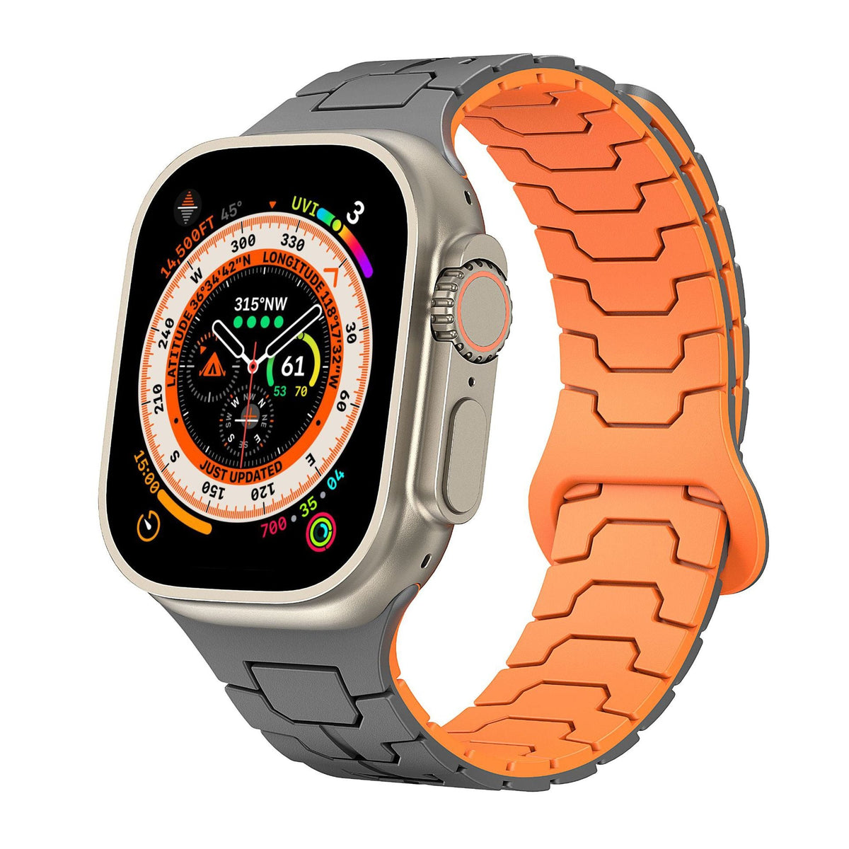 iBandGear ArmorLink Silicone Band for Apple Watch Rugged Modern Design - Gray-Orange