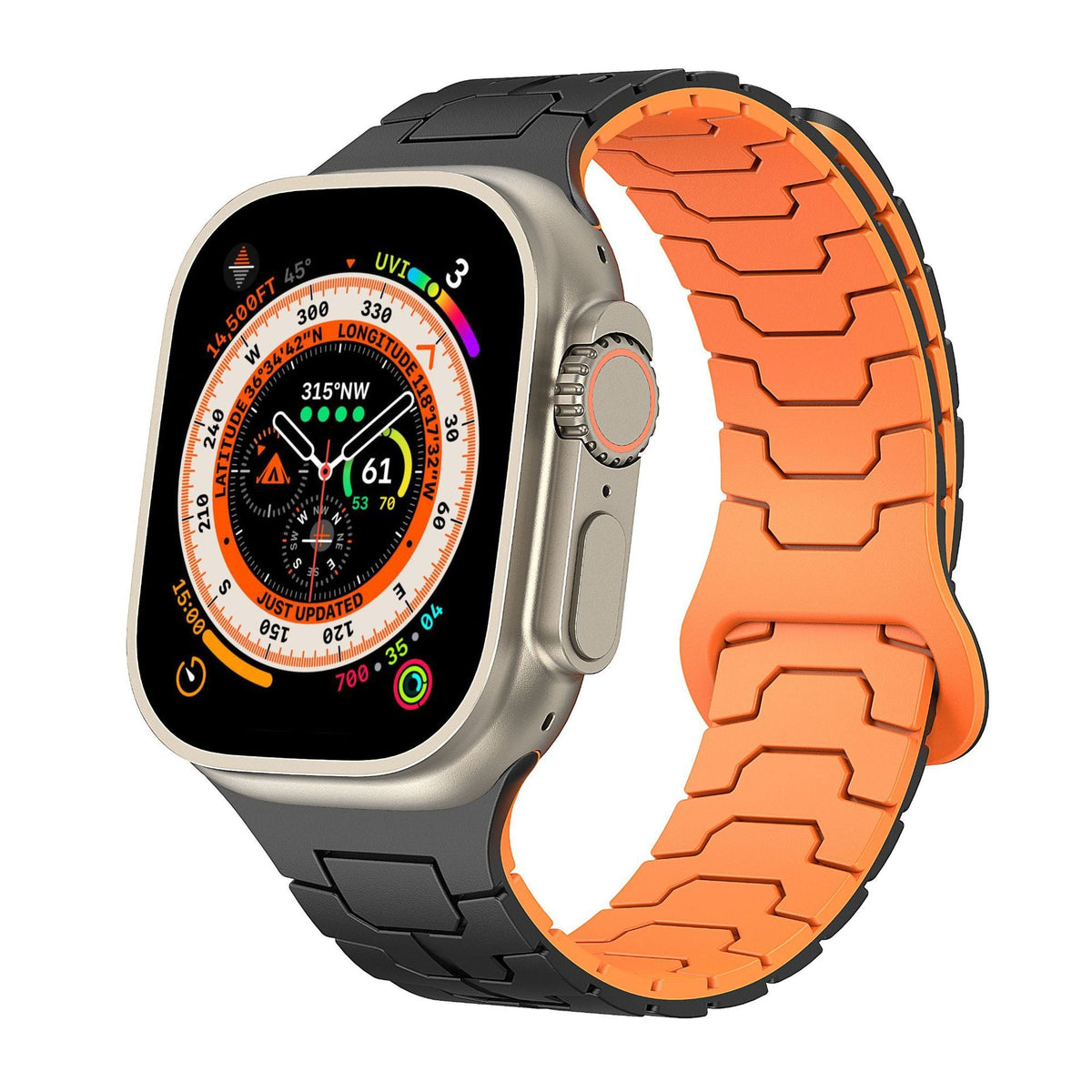 iBandGear ArmorLink Silicone Band for Apple Watch Rugged Modern Design - Black-Orange