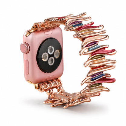 iBandGear Artistic Leaf Metal Bracelet Band for Apple Watch – Oil Color Design - Colorful
