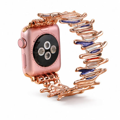 iBandGear Artistic Leaf Metal Bracelet Band for Apple Watch – Oil Color Design - Blue