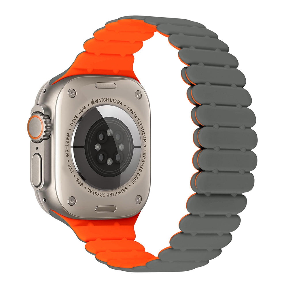 iBandGear Bamboo Link Inspired Magnetic Silicone Band for Apple Watch - Gray-Orange