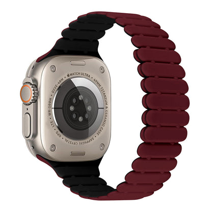 iBandGear Bamboo Link Inspired Magnetic Silicone Band for Apple Watch - Wine Red-Black
