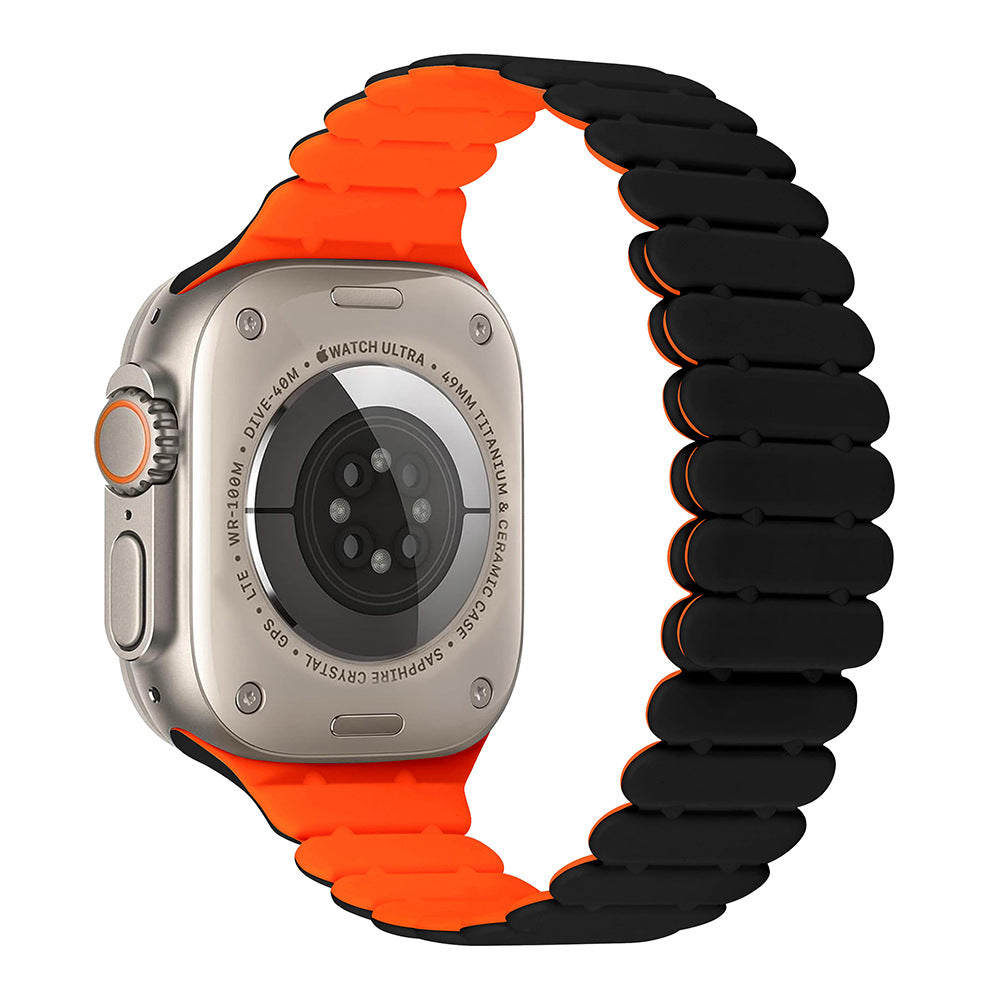 iBandGear Bamboo Link Inspired Magnetic Silicone Band for Apple Watch - Black-Orange