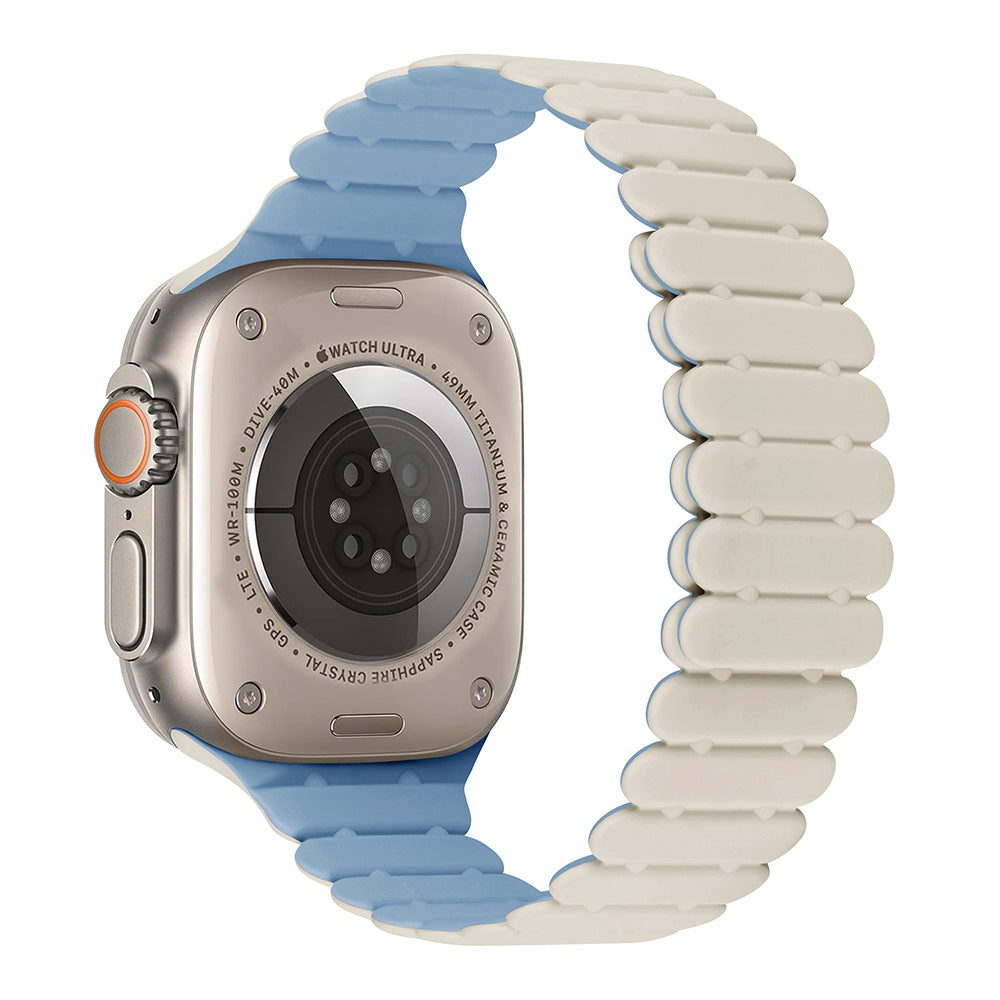 iBandGear Bamboo Link Inspired Magnetic Silicone Band for Apple Watch - White-Blue