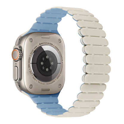 iBandGear Bamboo Link Inspired Magnetic Silicone Band for Apple Watch - White-Blue