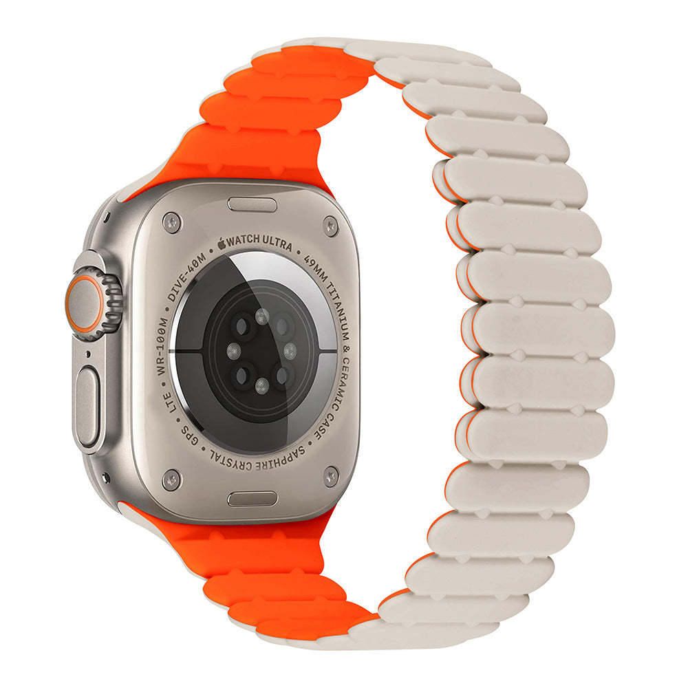 iBandGear Bamboo Link Inspired Magnetic Silicone Band for Apple Watch - Starlight-Orange