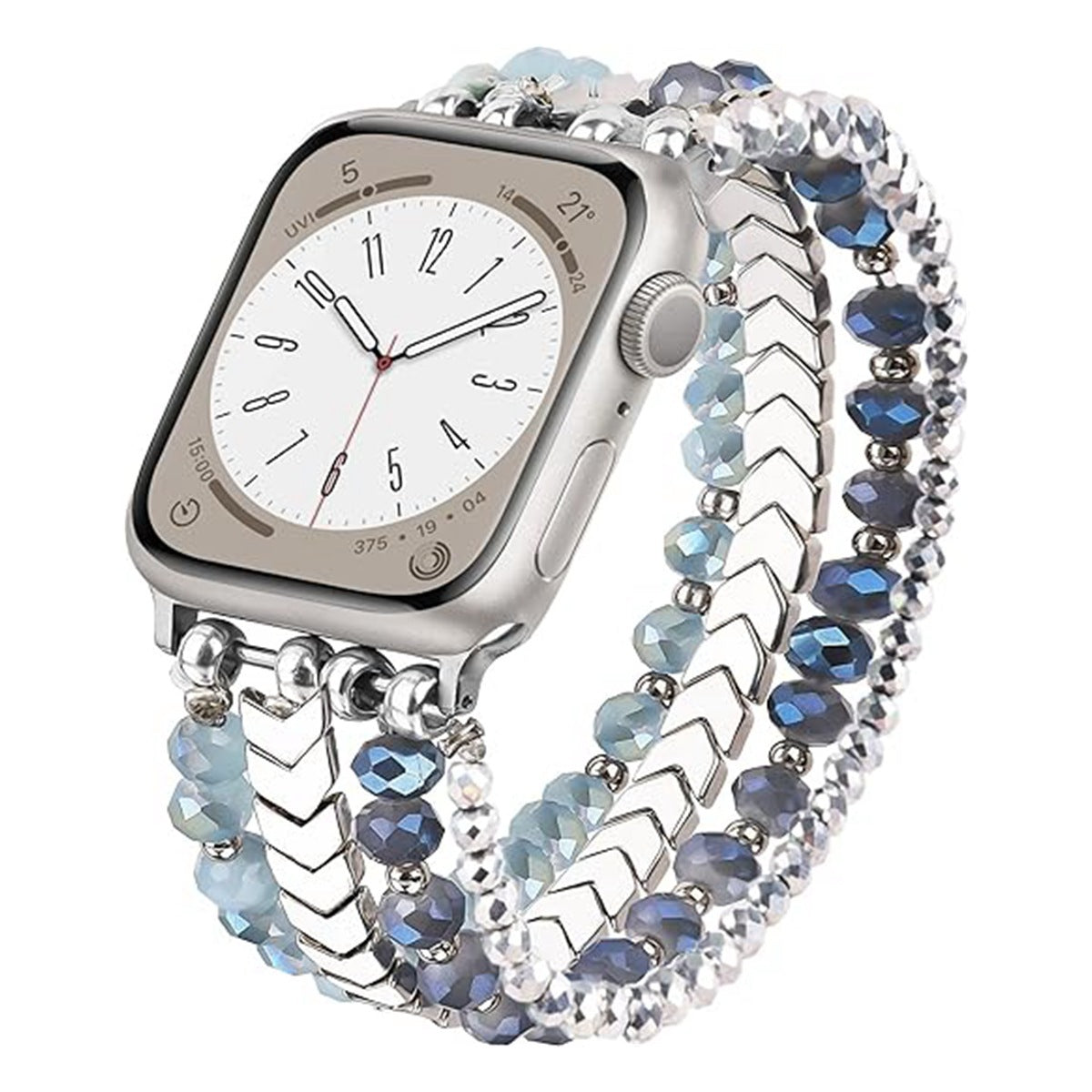 iBandGear Beaded Jewelry Bracelet Band for Apple Watch - Silver Blue