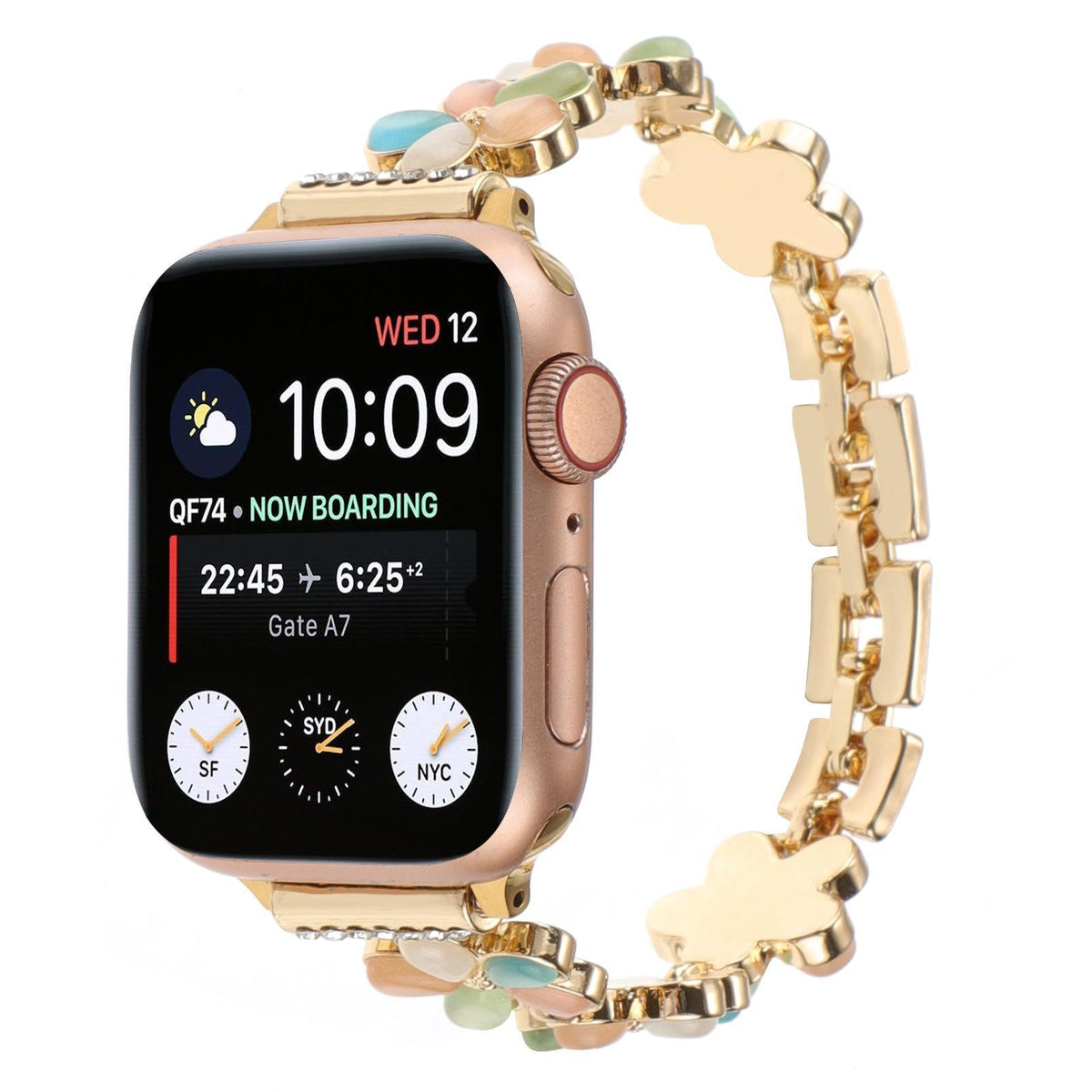 iBandGear Blossom Charm Jewelry Band for Apple Watch – Elegant Floral Bracelet Style Strap - Multicolor Gold