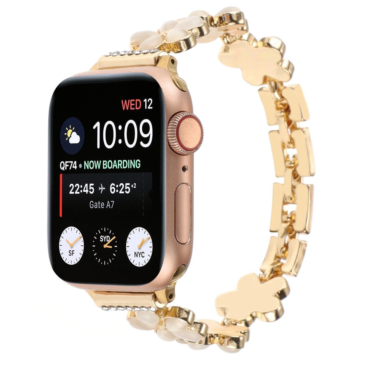 iBandGear Blossom Charm Jewelry Band for Apple Watch – Elegant Floral Bracelet Style Strap - Gold