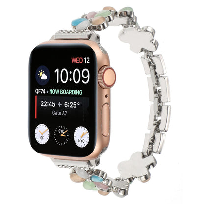 iBandGear Blossom Charm Jewelry Band for Apple Watch – Elegant Floral Bracelet Style Strap - Multicolor Silver