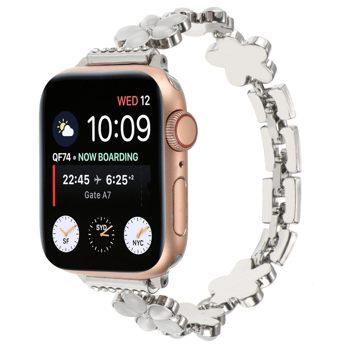 iBandGear Blossom Charm Jewelry Band for Apple Watch – Elegant Floral Bracelet Style Strap - Silver