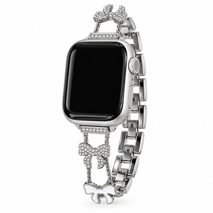 iBandGear Bow Charm Crystal Chain Band for Apple Watch - Silver