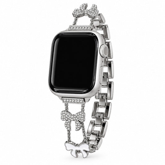 iBandGear Bow Charm Crystal Chain Band for Apple Watch - Silver