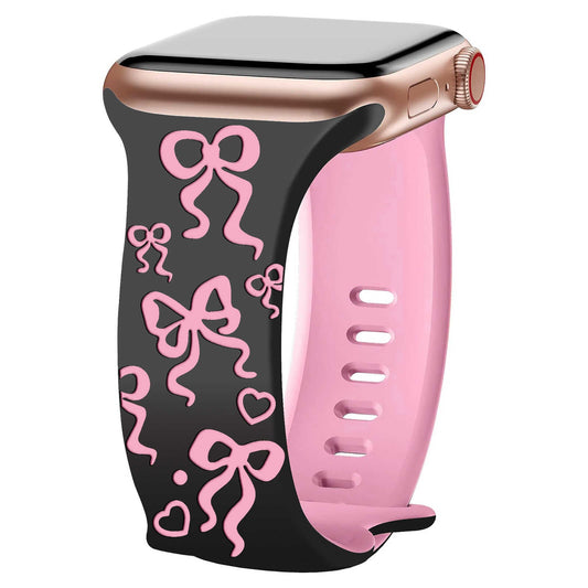 iBandGear BowCharm Dual-Tone Silicone Band for Apple Watch - Black - Hot Pink