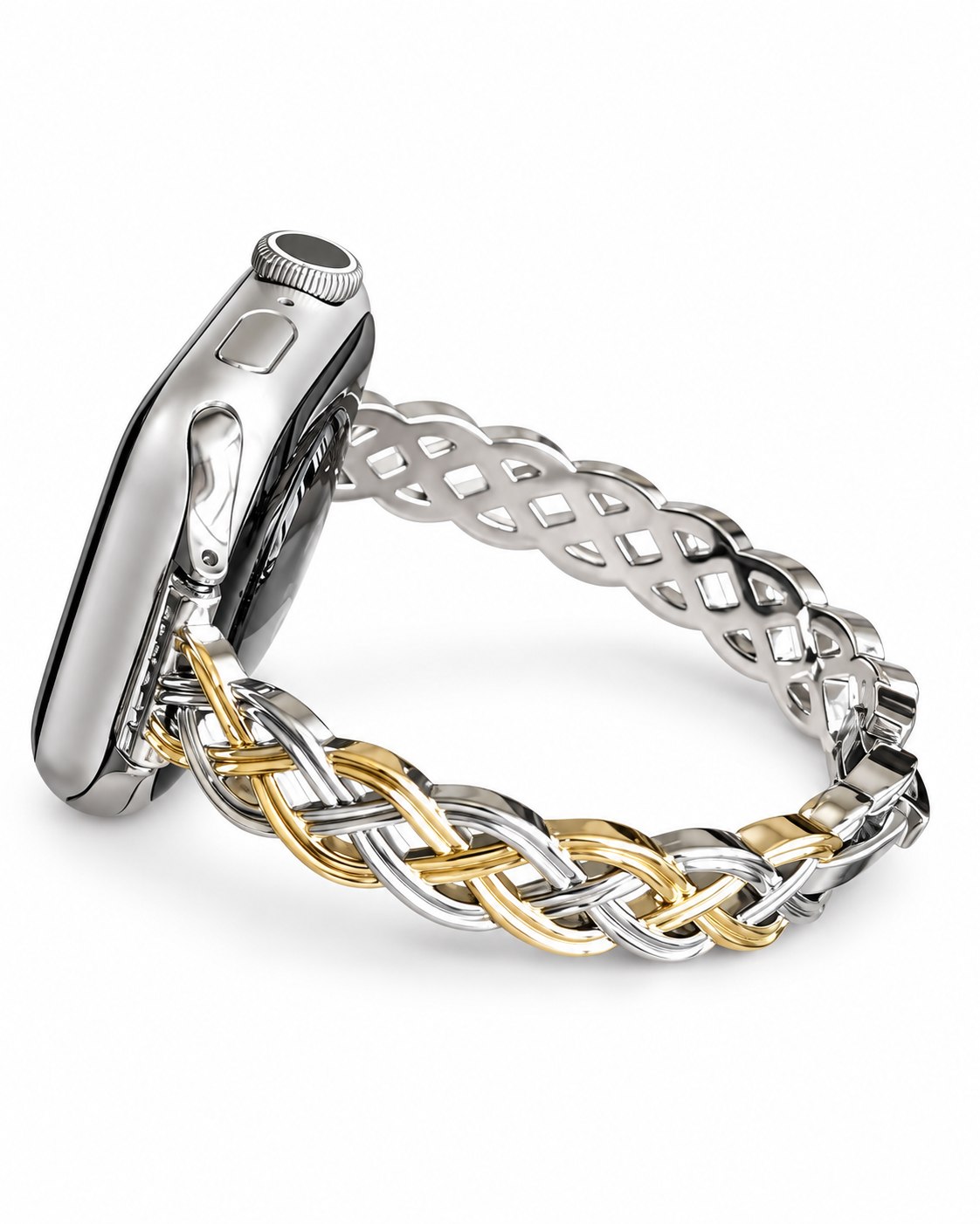 iBandGear Braided Metal Chain Bracelet Band for Apple Watch - Silver-Gold