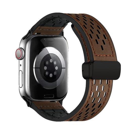 iBandGear Breathable Magnetic Band for Apple Watch – Leather Outer, Silicone Inner - Dark Brown