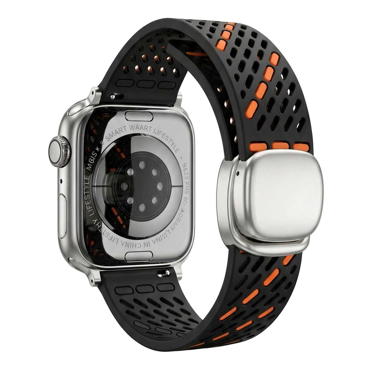iBandGear BreathFlow Dual-Color Magnetic Silicone Band for Apple Watch - Black-Orange-Starlight