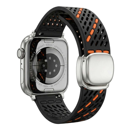 iBandGear BreathFlow Dual-Color Magnetic Silicone Band for Apple Watch - Black-Orange-Starlight