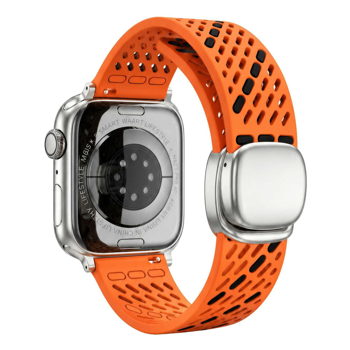 iBandGear BreathFlow Dual-Color Magnetic Silicone Band for Apple Watch - Orange-Black-Starlight
