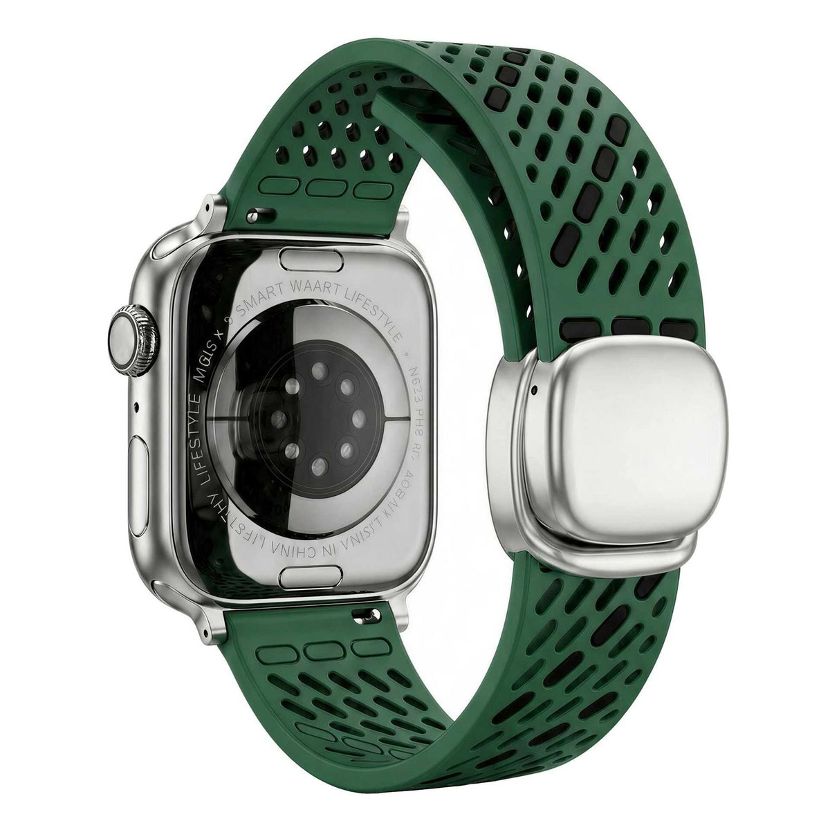 iBandGear BreathFlow Dual-Color Magnetic Silicone Band for Apple Watch - Green-Black-Starlight