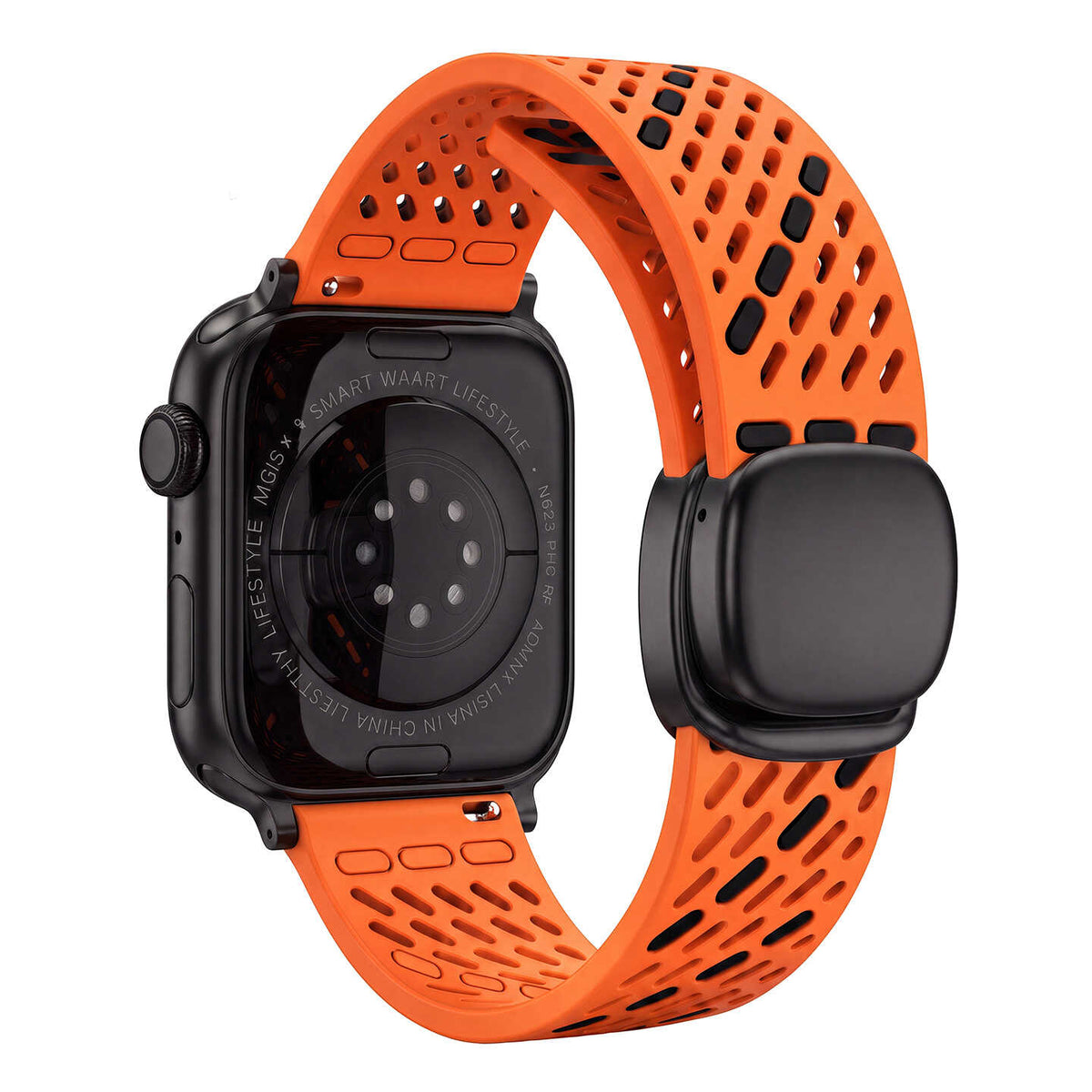 iBandGear BreathFlow Dual-Color Magnetic Silicone Band for Apple Watch - Orange-Black-Black