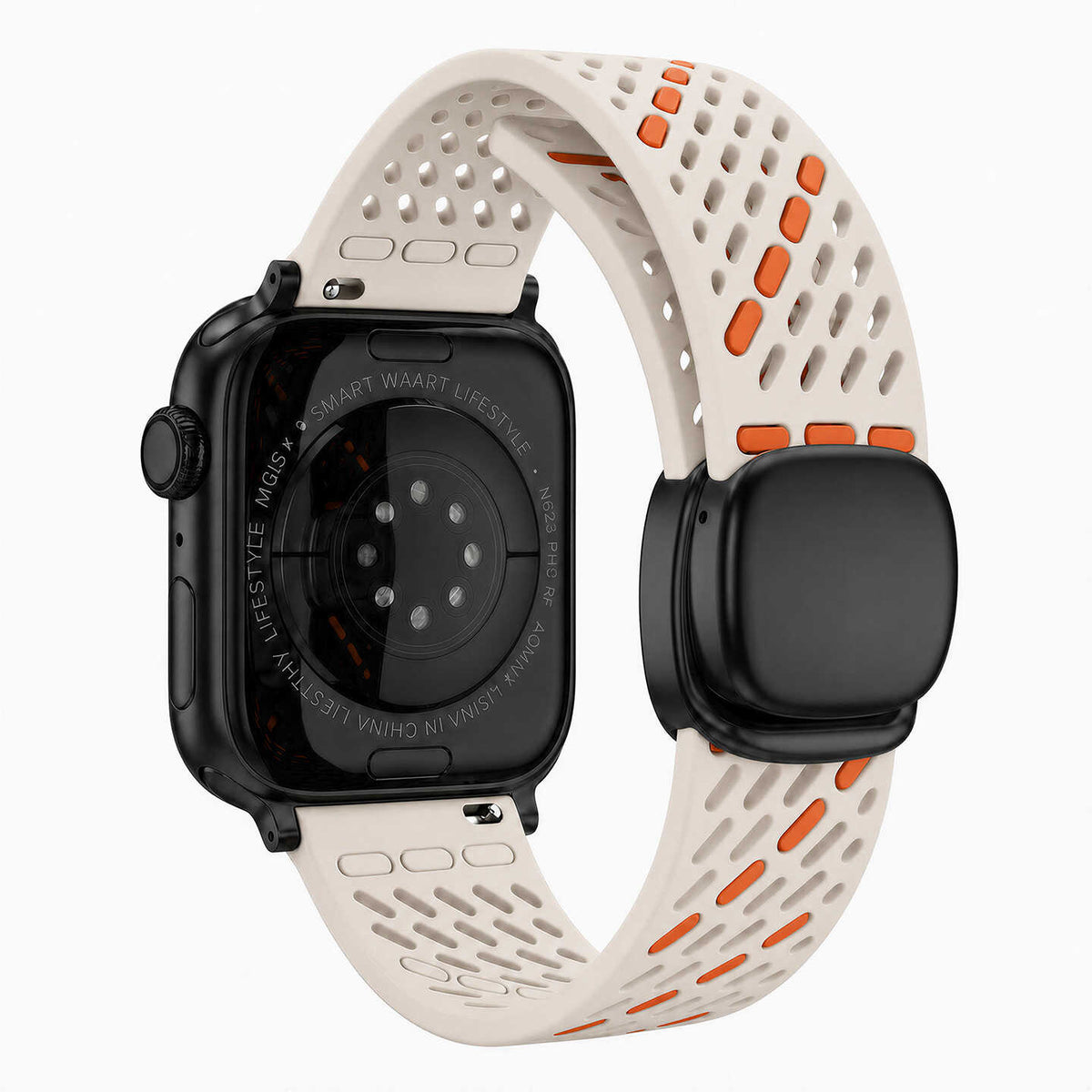 iBandGear BreathFlow Dual-Color Magnetic Silicone Band for Apple Watch - Starlight-Orange-Black