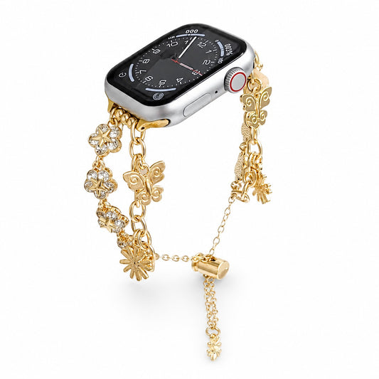 iBandGear Butterfly Charm Layered Bracelet Band for Apple Watch – Sparkling Jewelry Style - Gold