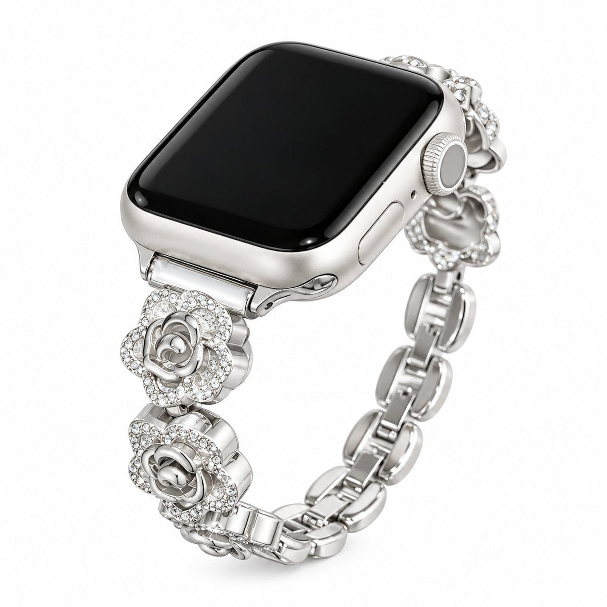 iBandGear Camellia Crystal Flower Bracelet Band for Apple Watch - Silver