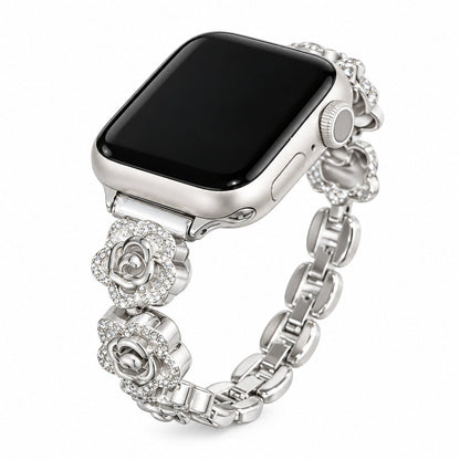 iBandGear Camellia Crystal Flower Bracelet Band for Apple Watch - Silver