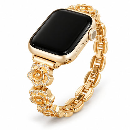 iBandGear Camellia Crystal Flower Bracelet Band for Apple Watch - Gold