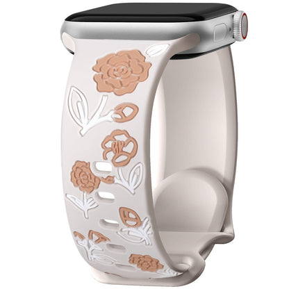 iBandGear Camellia Floral Silicone Band for Apple Watch - Starlight - Milk Tea