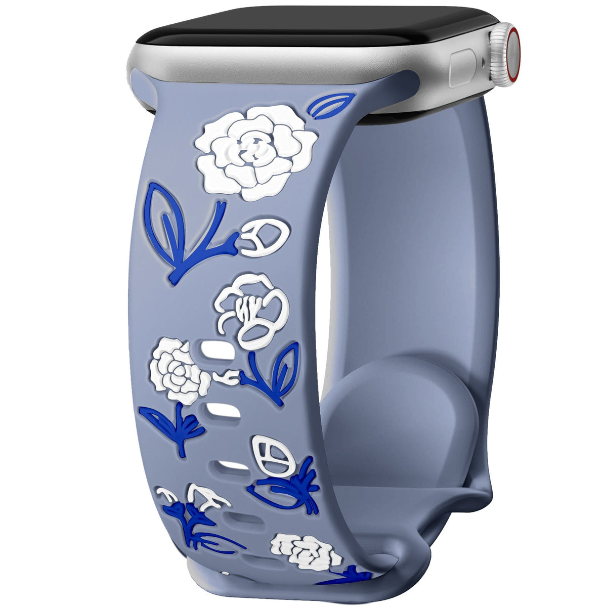 iBandGear Camellia Floral Silicone Band for Apple Watch - Blue Gray - White