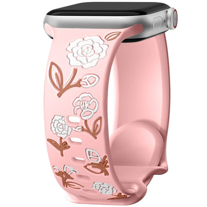 iBandGear Camellia Floral Silicone Band for Apple Watch - Pink - White