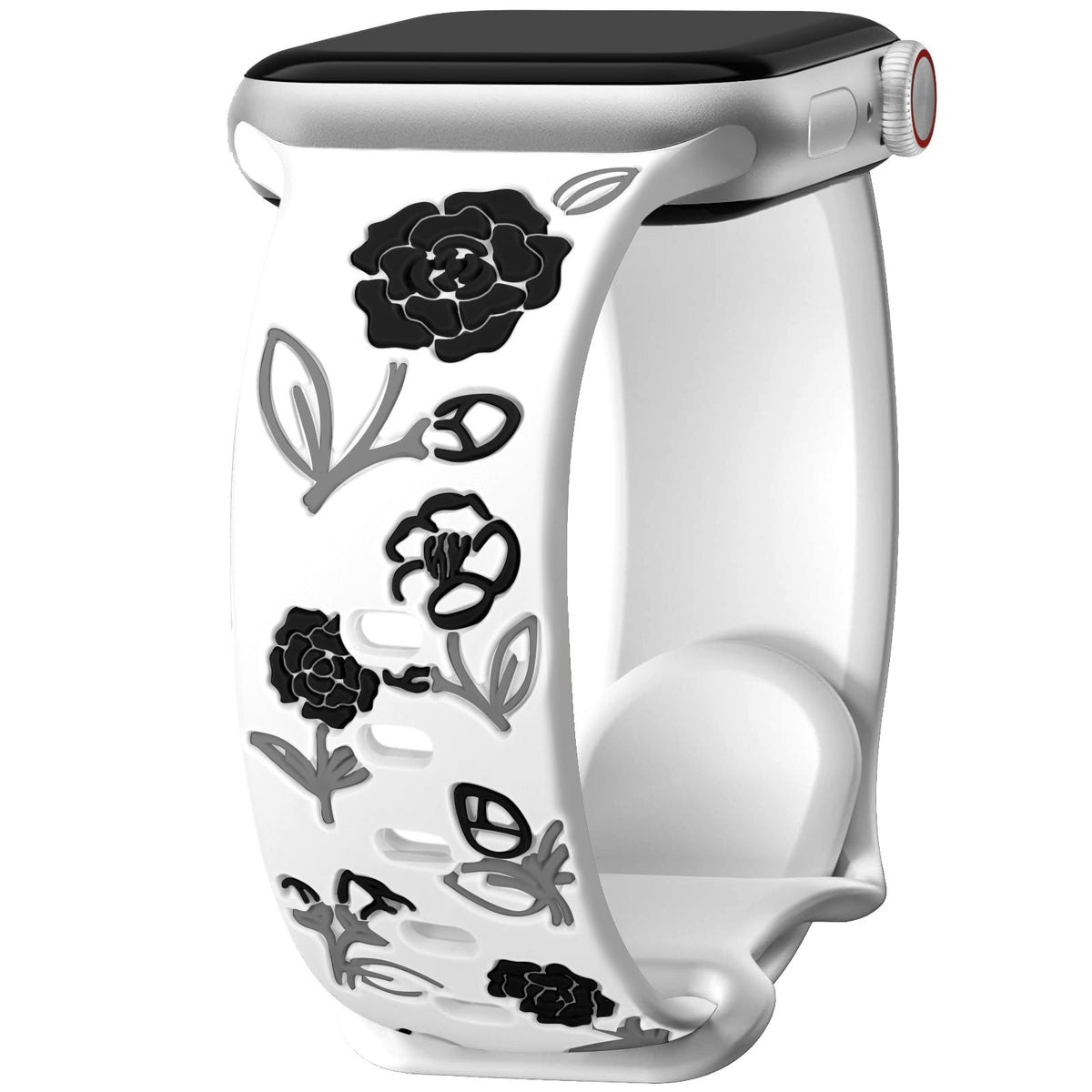 iBandGear Camellia Floral Silicone Band for Apple Watch - White - Black