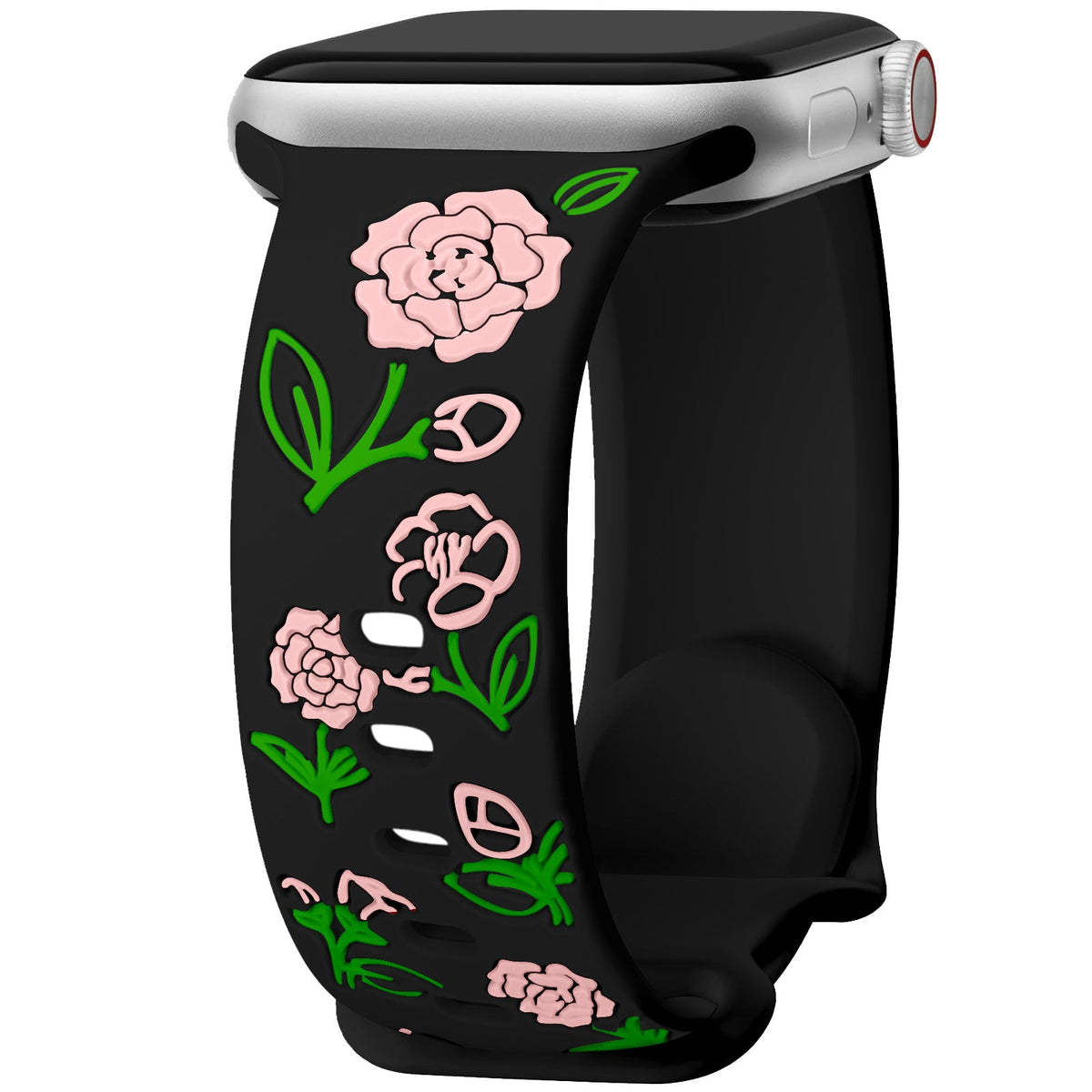 iBandGear Camellia Floral Silicone Band for Apple Watch - Black - Pink