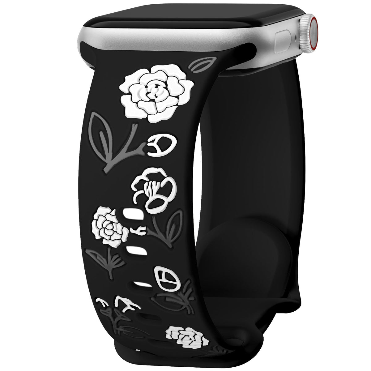 iBandGear Camellia Floral Silicone Band for Apple Watch - Black - White