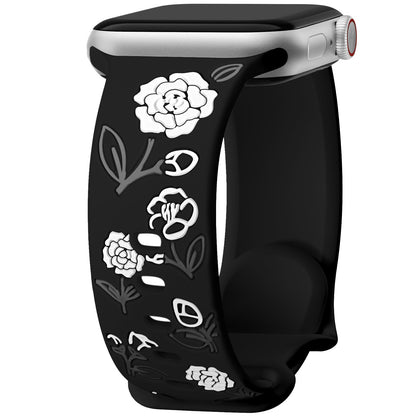 iBandGear Camellia Floral Silicone Band for Apple Watch - Black - White