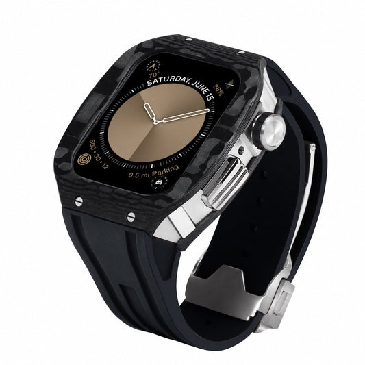 iBandGear Carbon Fiber Integrated Case Band for Apple Watch - Silver-Black