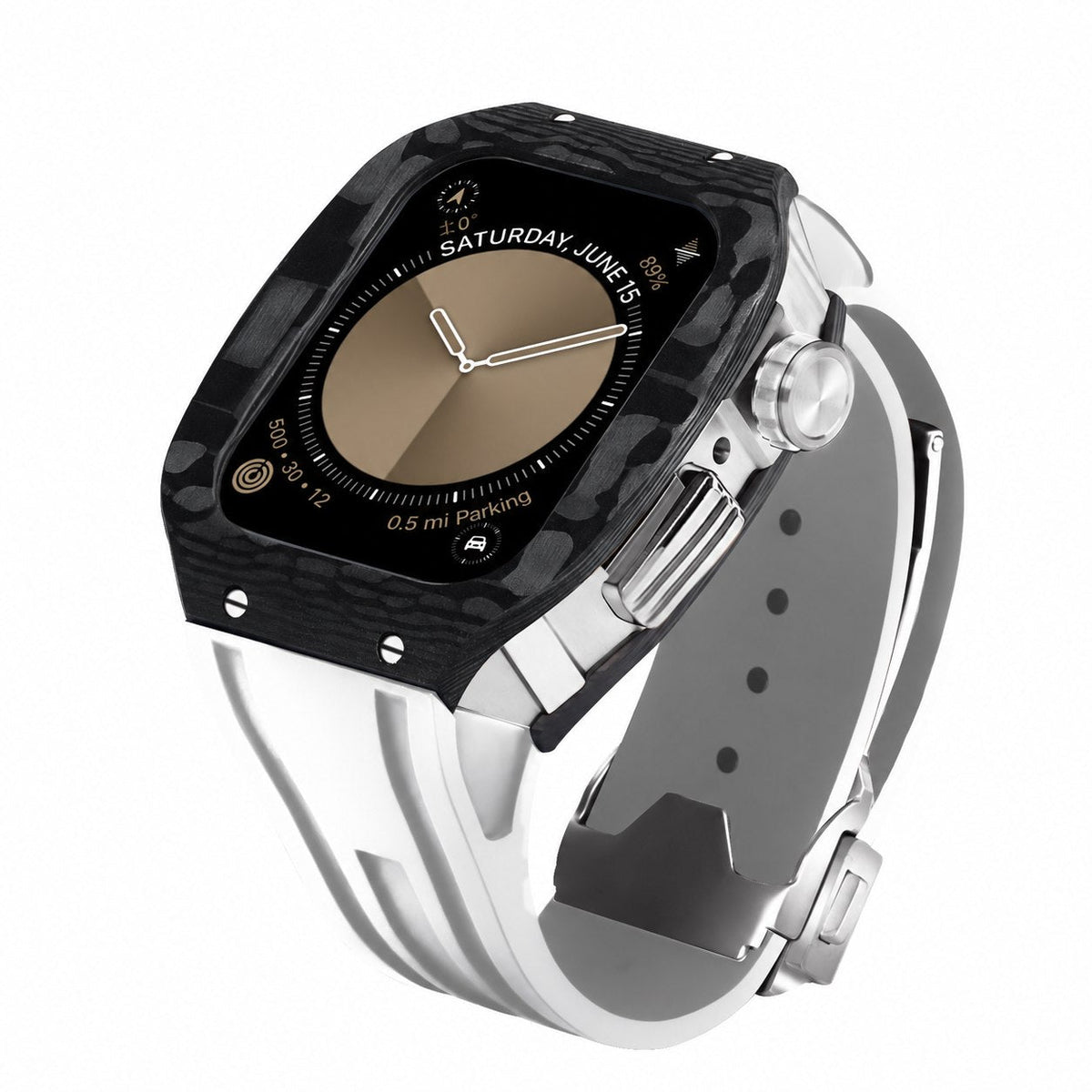 iBandGear Carbon Fiber Integrated Case Band for Apple Watch - Silver-White