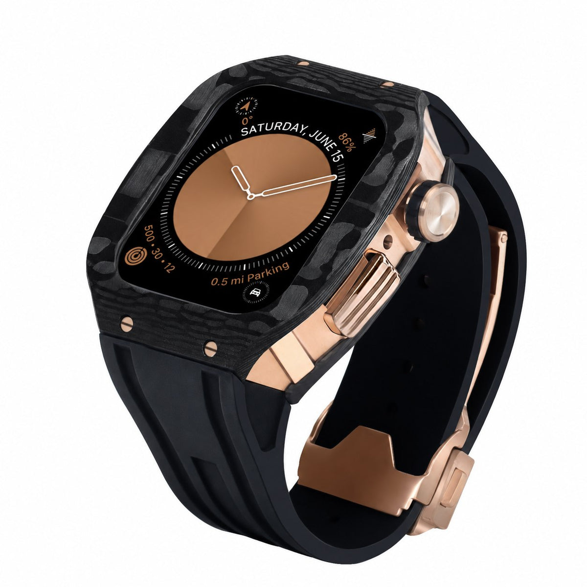 iBandGear Carbon Fiber Integrated Case Band for Apple Watch - Rose Gold-Black