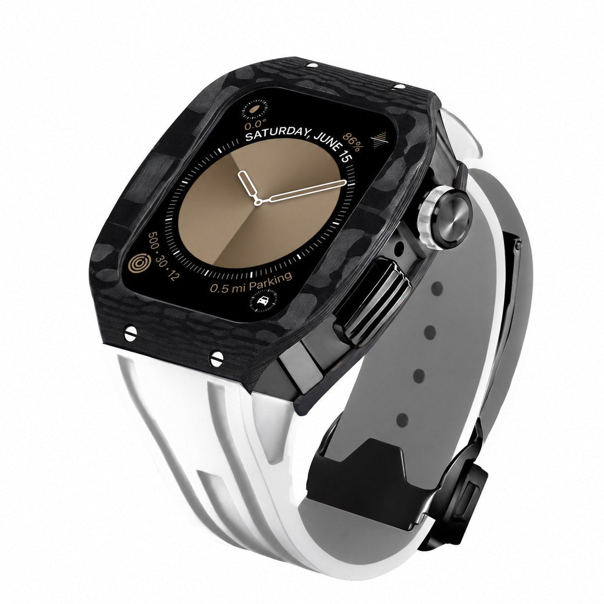 iBandGear Carbon Fiber Integrated Case Band for Apple Watch - Black-White