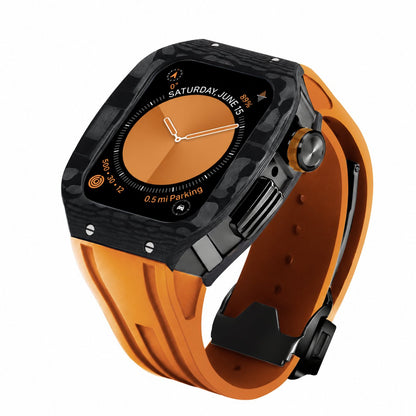 iBandGear Carbon Fiber Integrated Case Band for Apple Watch - Black-Orange