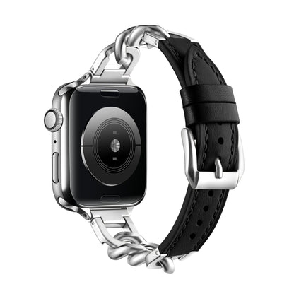 iBandGear Chain Link Leather Band for Apple Watch - Black