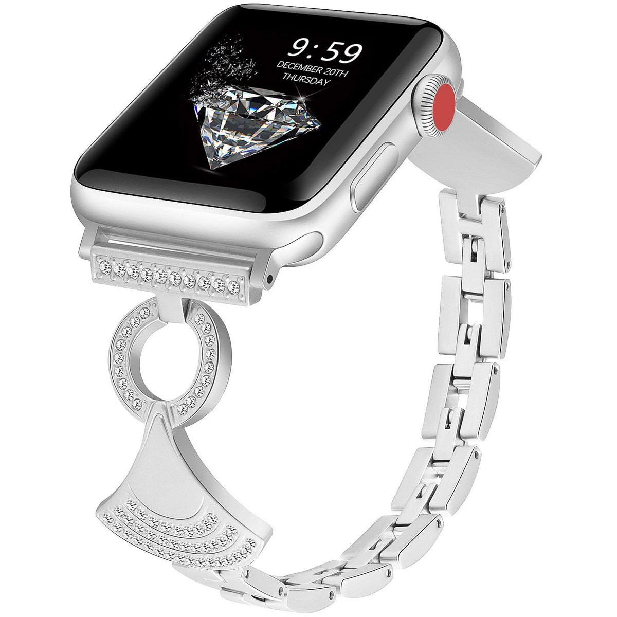 iBandGear Charm Pendant Jewelry Band for Apple Watch – Elegant Crystal Bracelet Strap - Silver