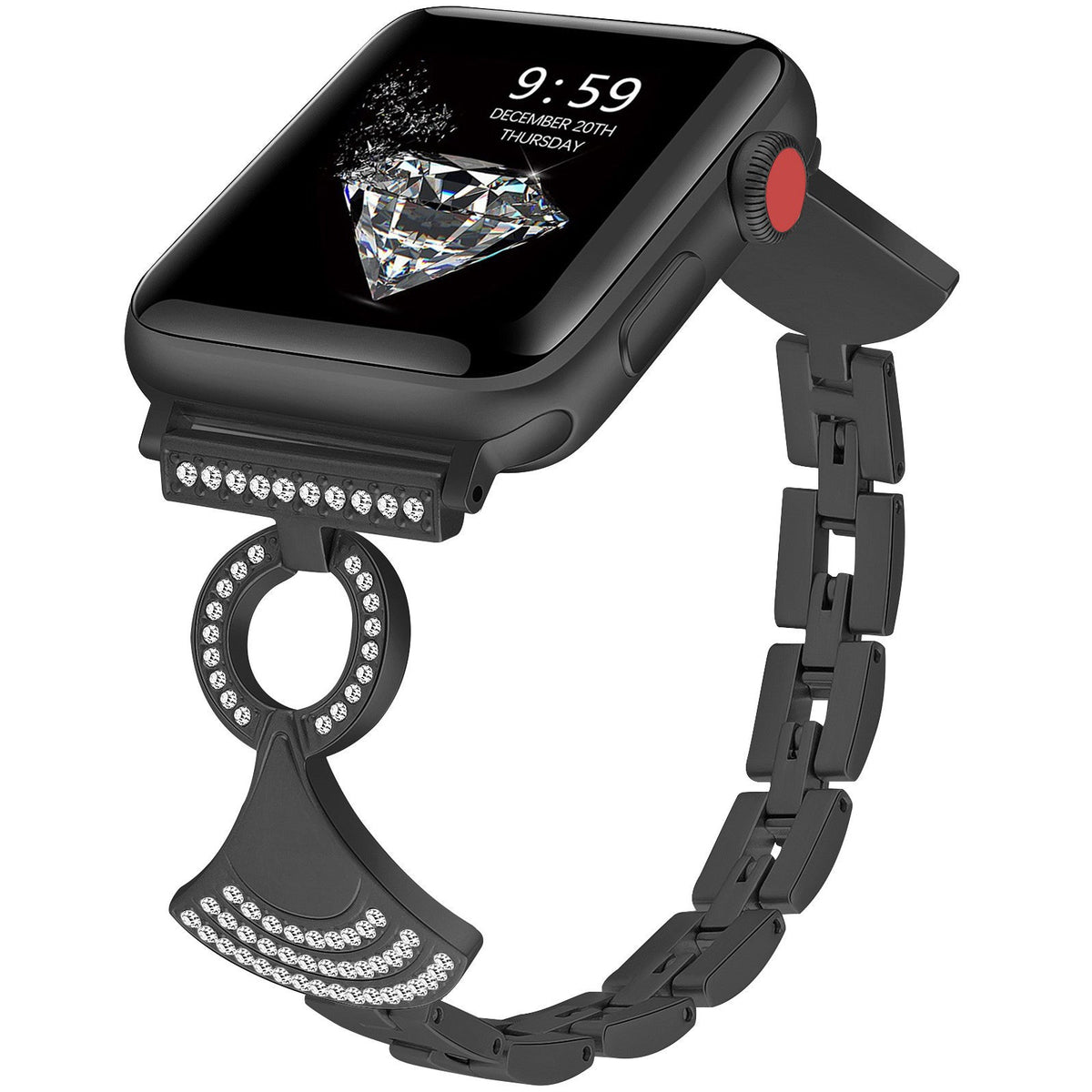 iBandGear Charm Pendant Jewelry Band for Apple Watch – Elegant Crystal Bracelet Strap - Black