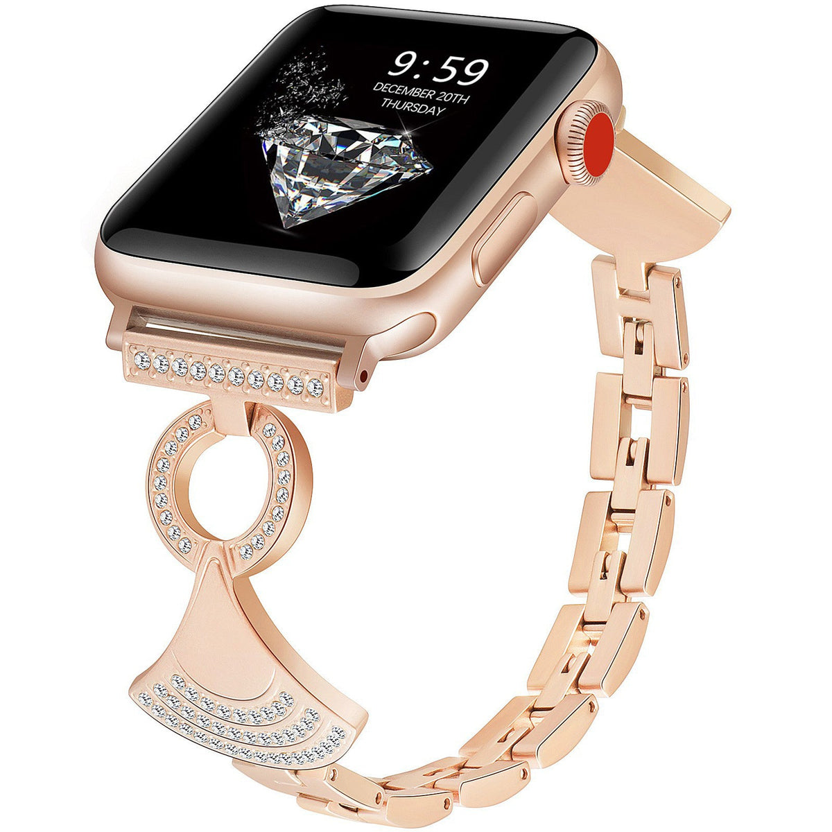 iBandGear Charm Pendant Jewelry Band for Apple Watch – Elegant Crystal Bracelet Strap - Rose Gold