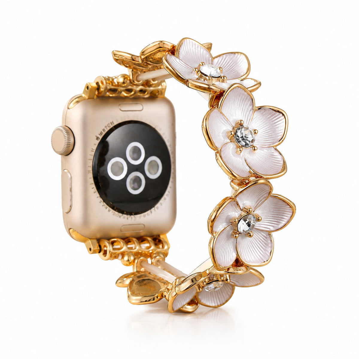 iBandGear Cherry Blossom Crystal Stretch Bracelet Band for Apple Watch - Gold-White
